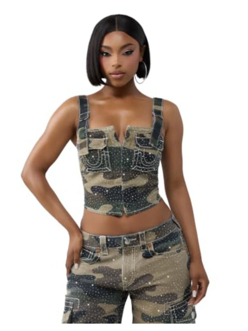True Religion Crystal Camo Corset Top Cotton Elastane
